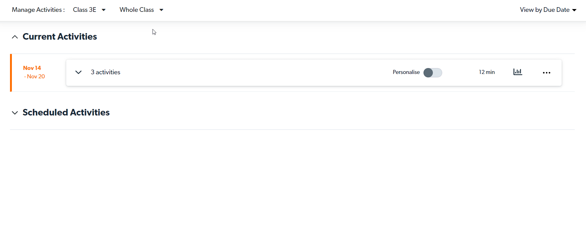 Click the dropdown icon to view assigned activities