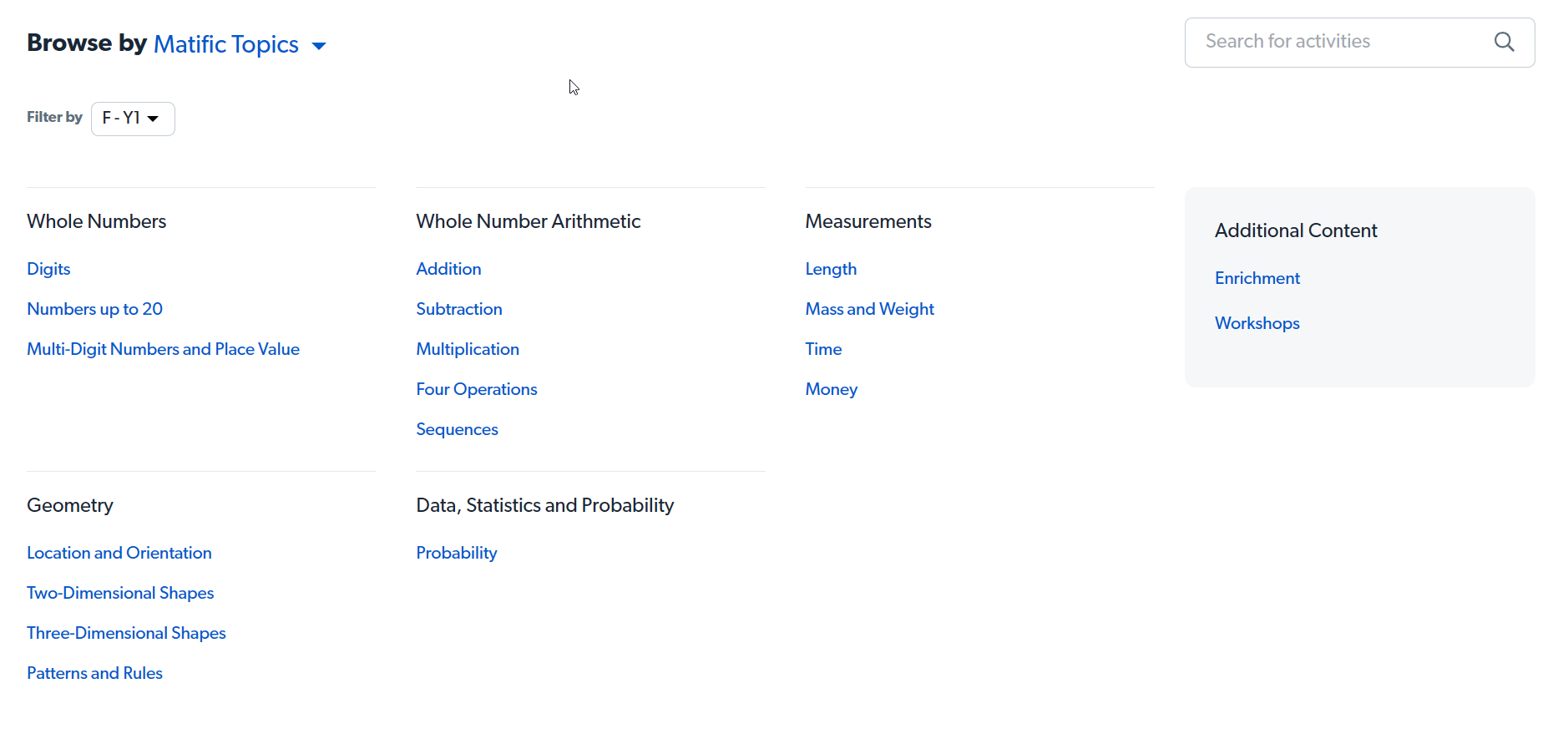 You can filter activities by one/more years