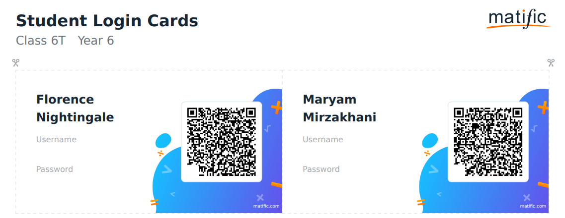 Student login cards
