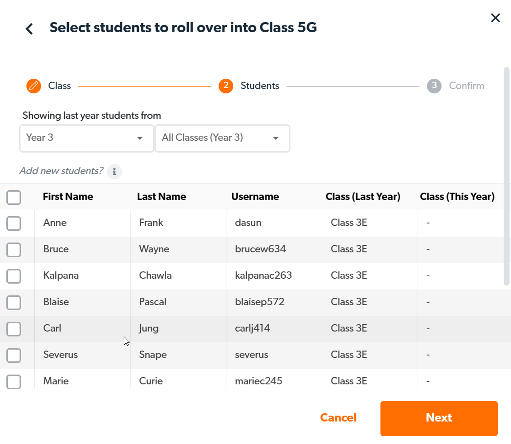 You can also select students from other classes.