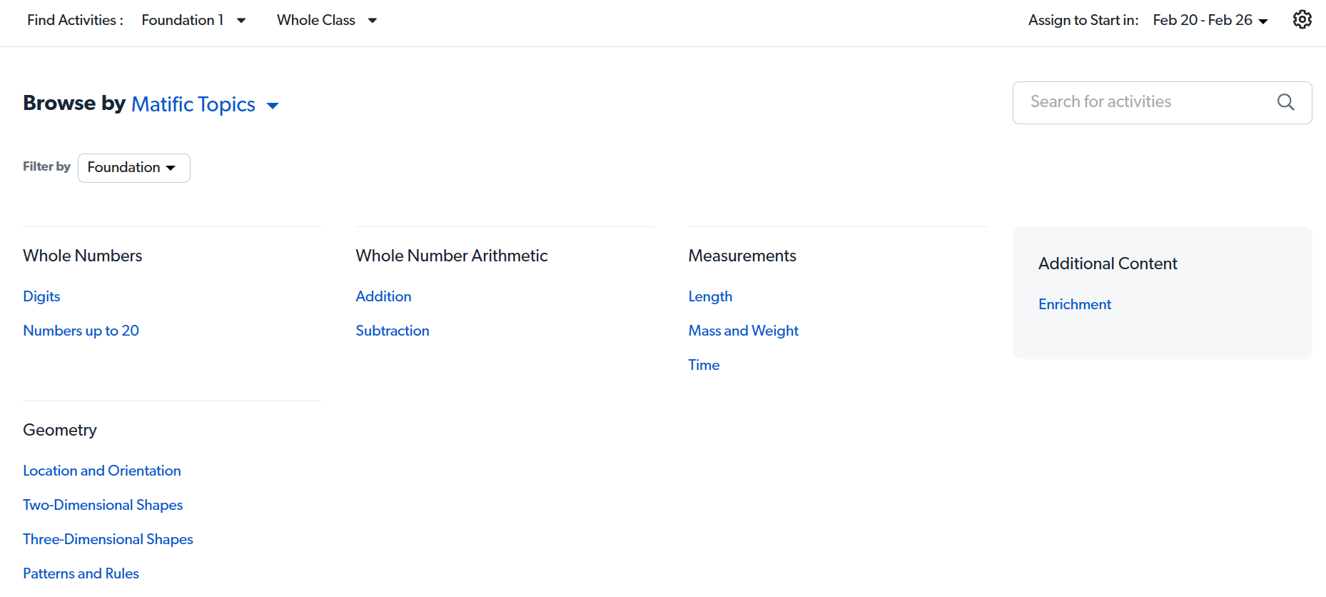 Every topic and subtopic related to a year is displayed