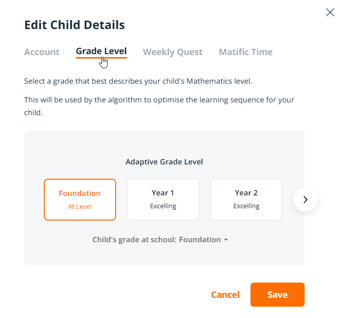 Click 'Grade Level'