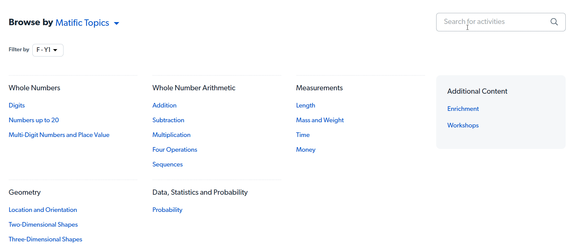 You can also search for activities and filter them by year level and activity type