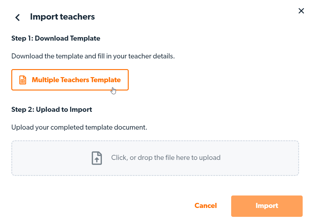 Click ‘Multiple Teachers Template' to download the template which is an Excel spreadsheet. 