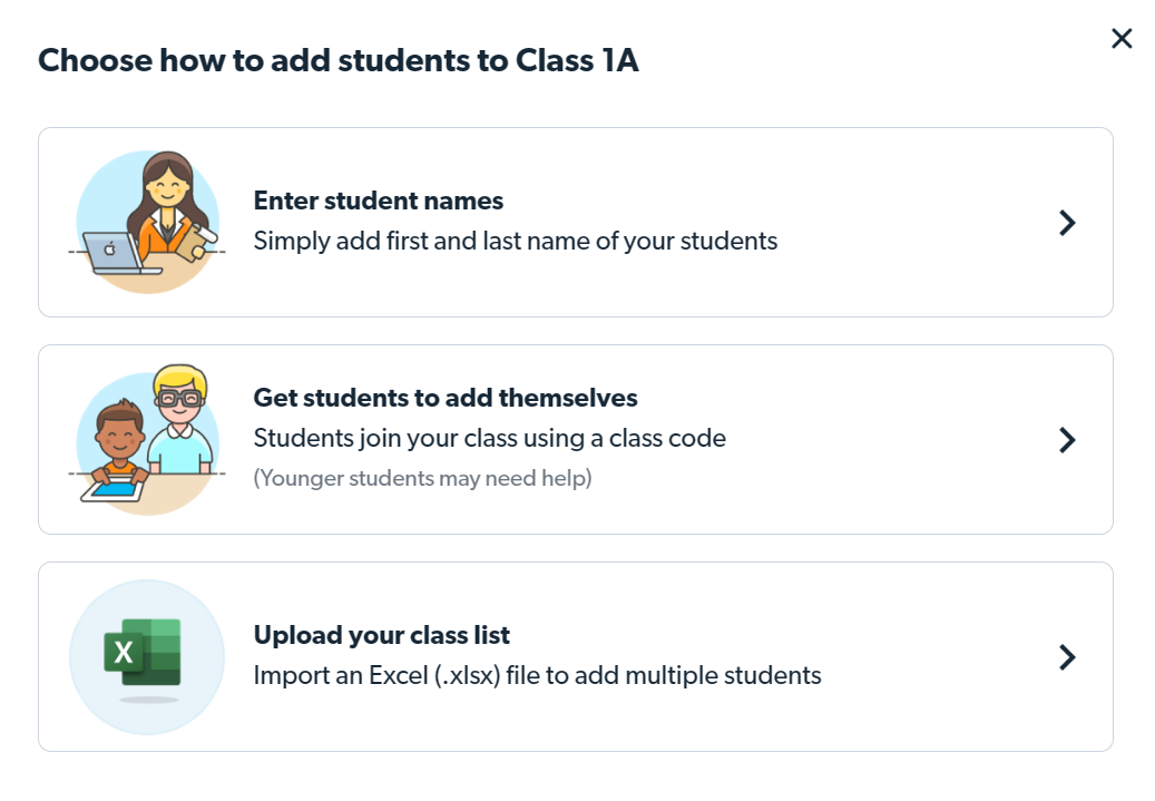 Você pode adicionar alunos de três maneiras