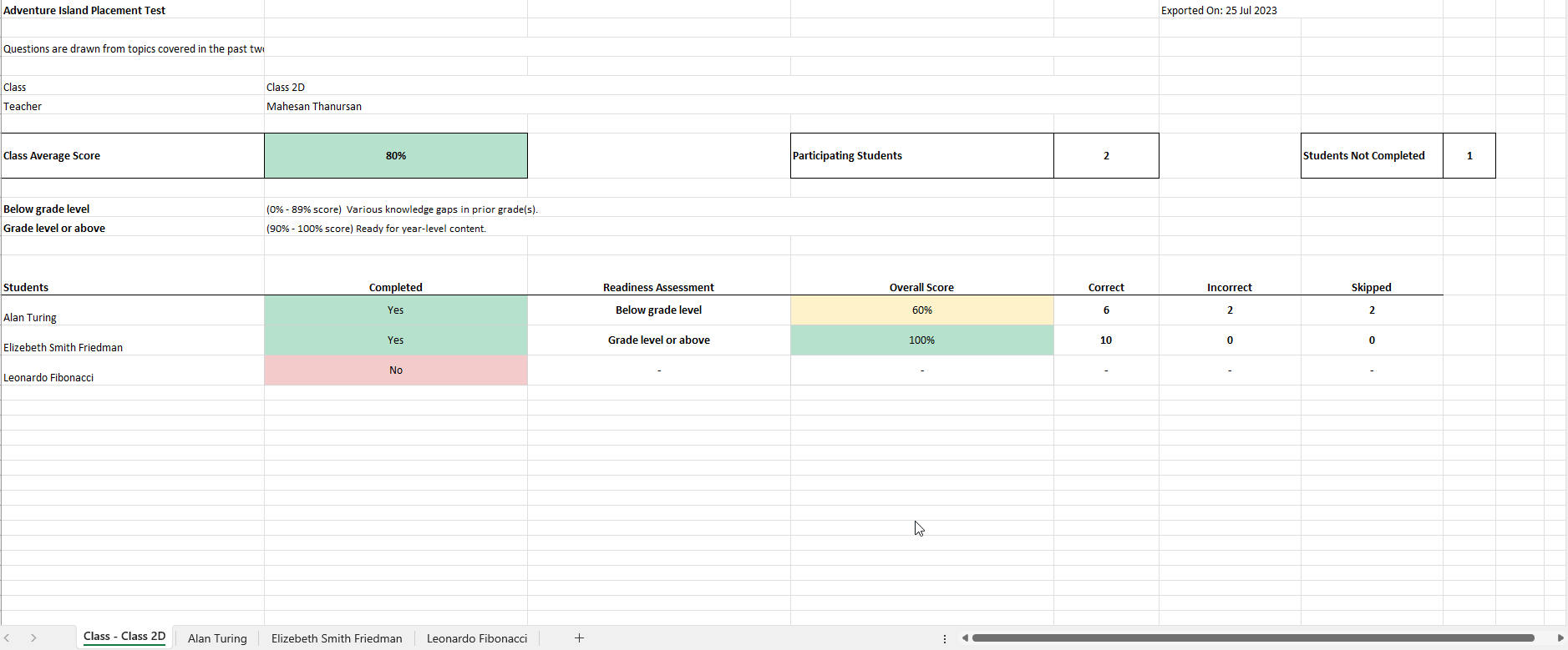 Excel yerleştirme testi raporu