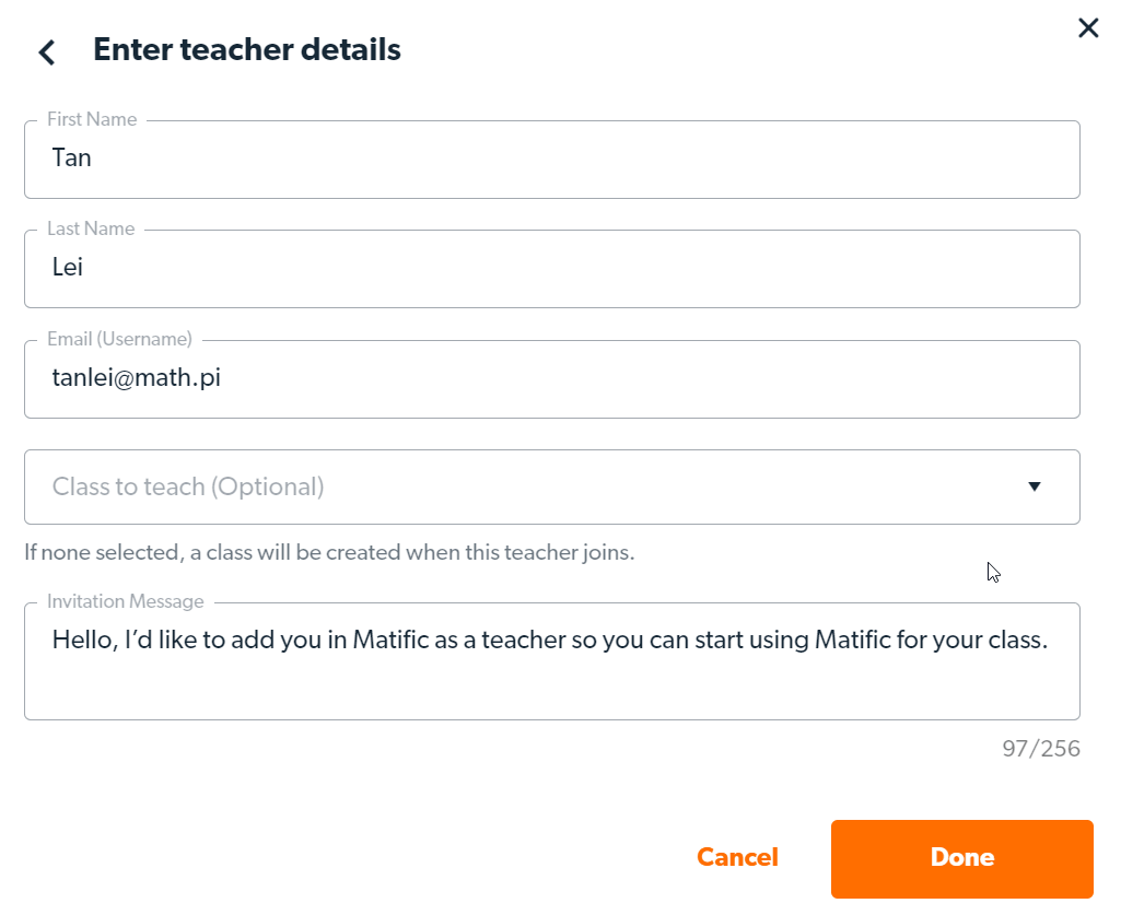 You can also select classes to teach for the teacher.