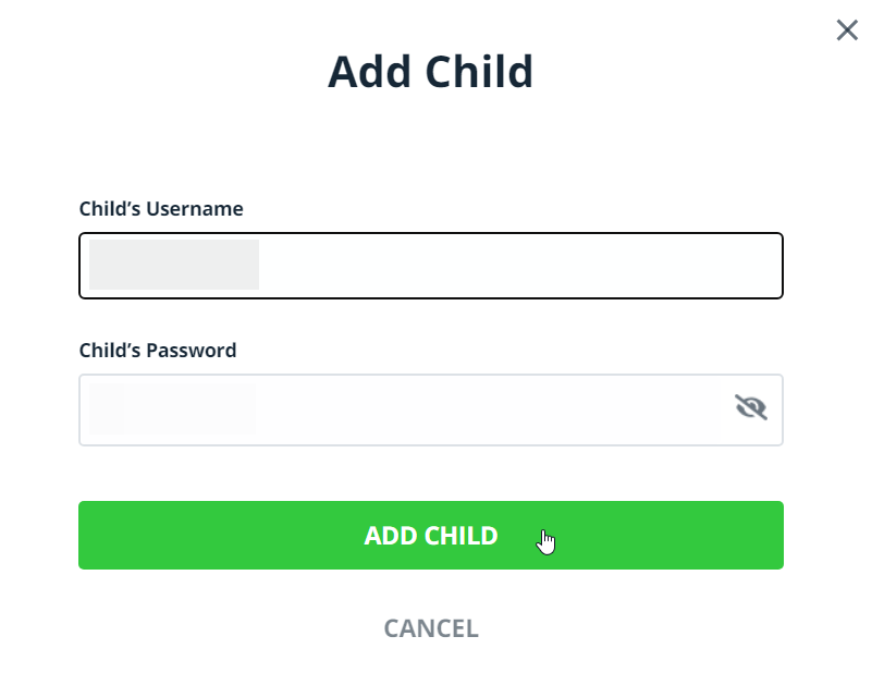 Enter your child's credentials