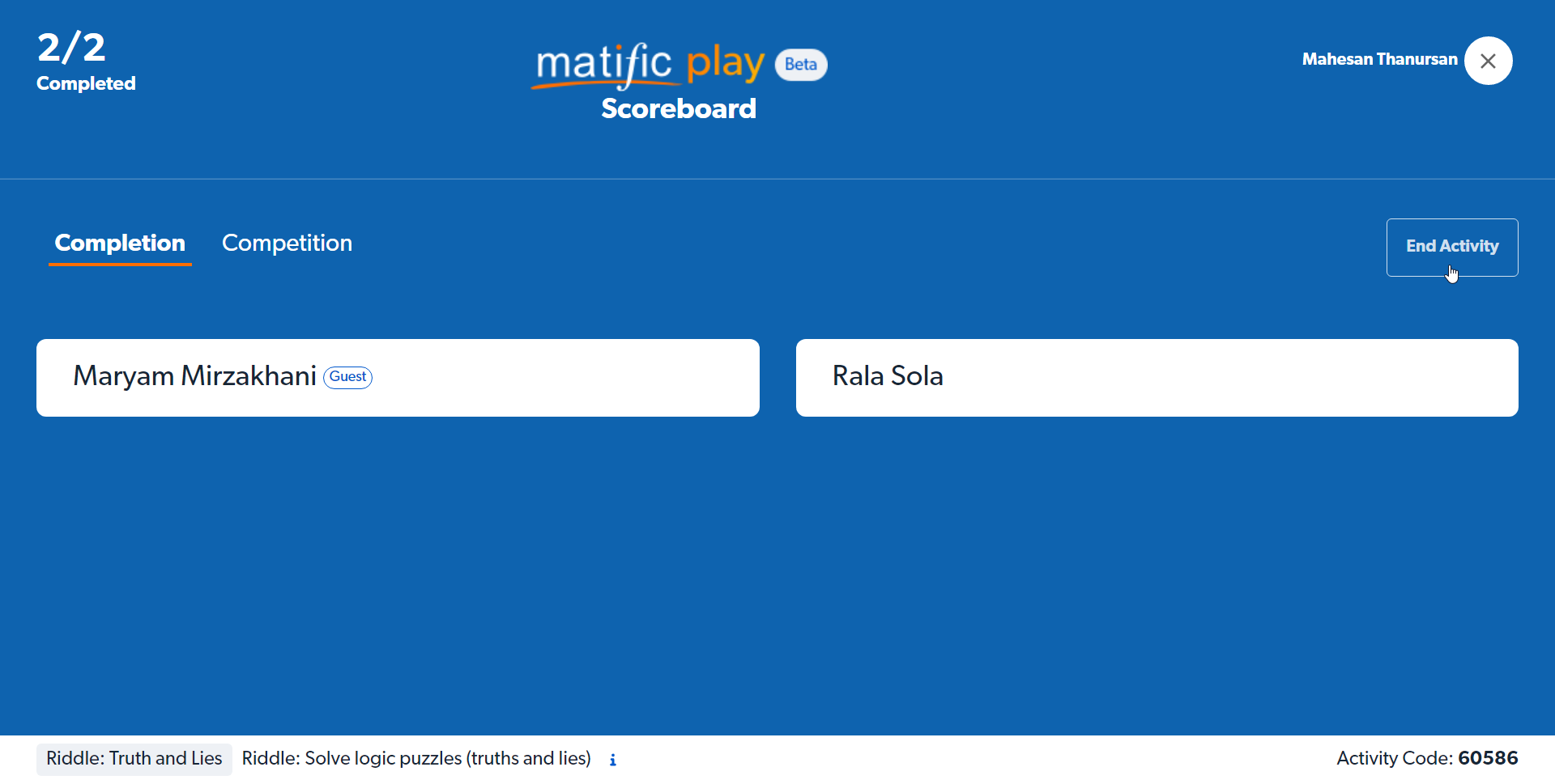 Click 'End Activity.' 