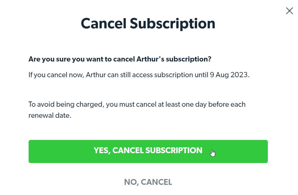 Click 'Yes, Cancel Subscription.'