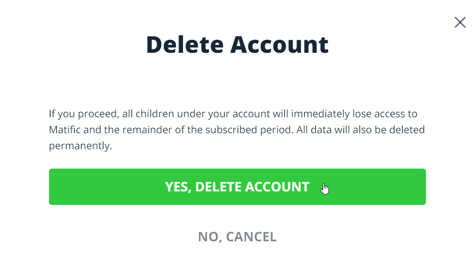 Parent Zone - Delete my account – Matific Help