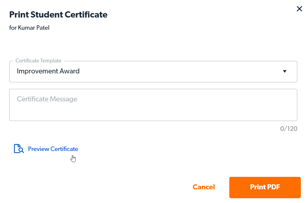 Click 'Preview certificate' to preview a certificate.