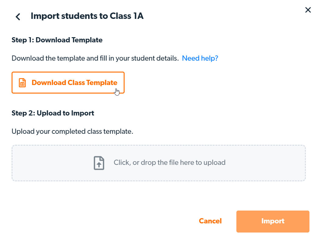  Click 'Download Class Template'