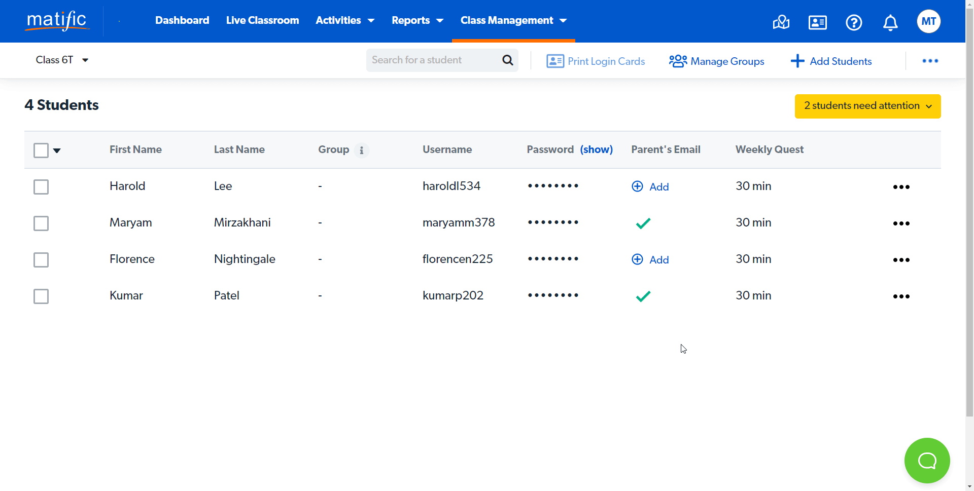 Change username/password