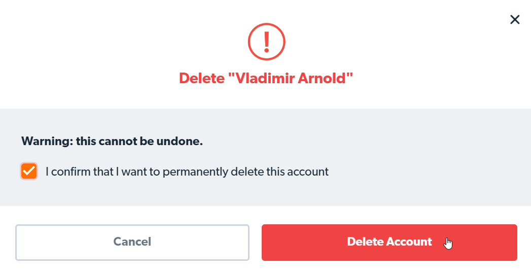 Confirm student account deletion