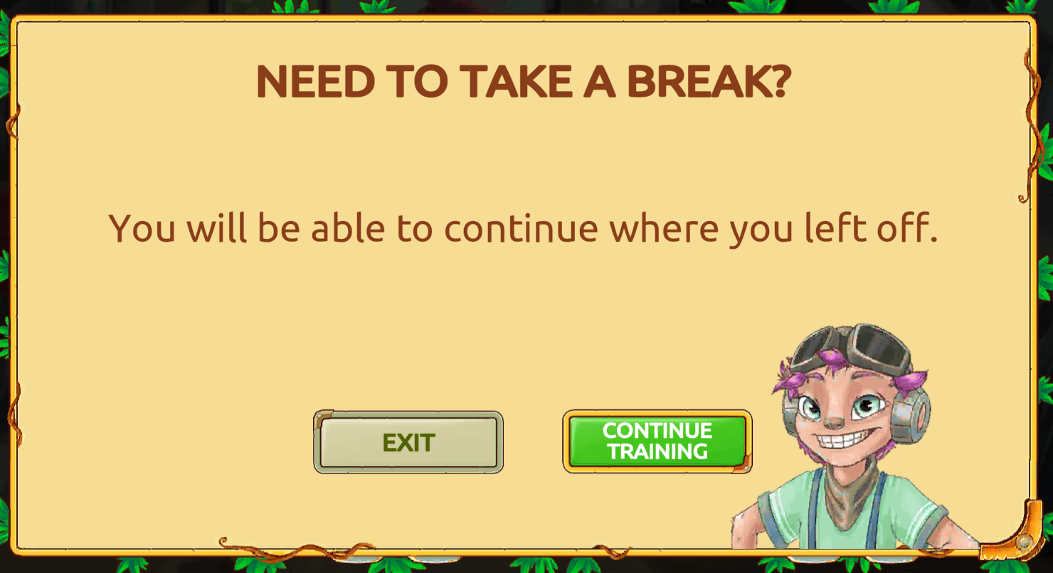Take a break placement test confirmation popup