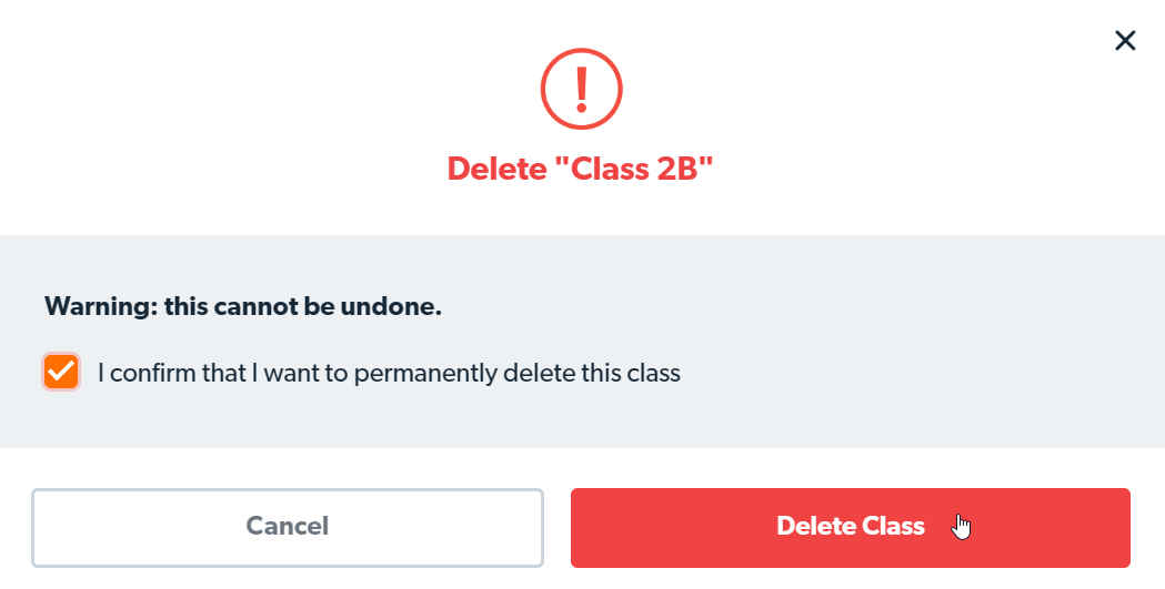 Confirm class deletion