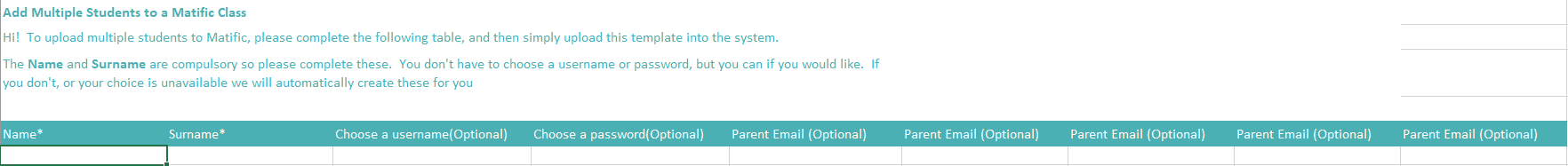 Enter the details in the spreadsheet