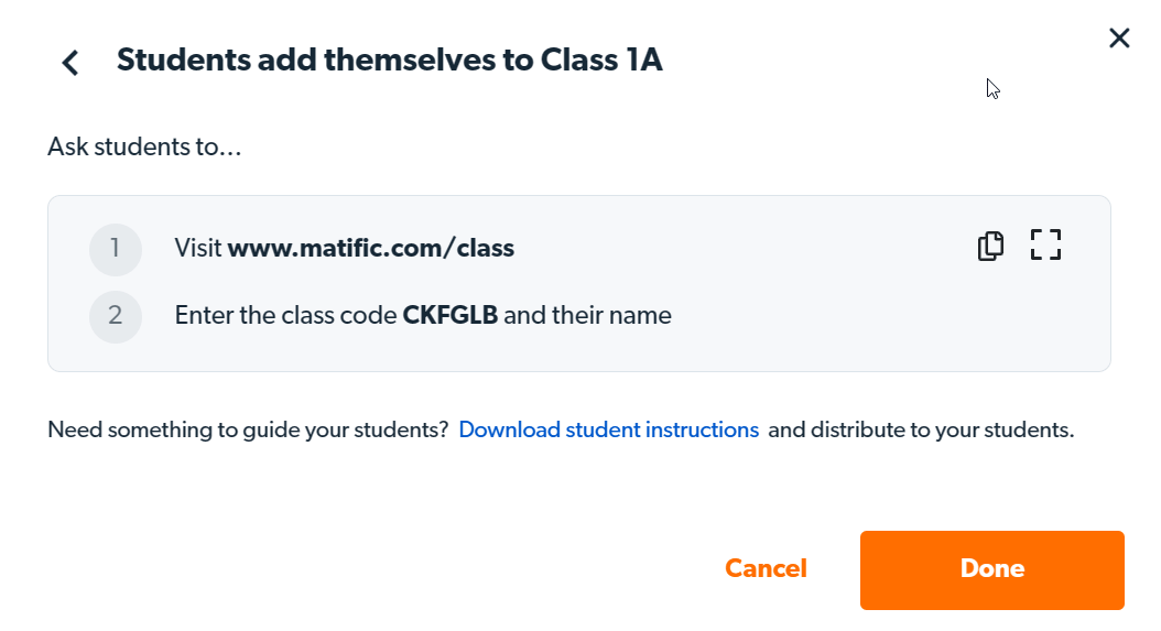 Você pode copiar um link com o código da turma e compartilhá-lo com seus alunos