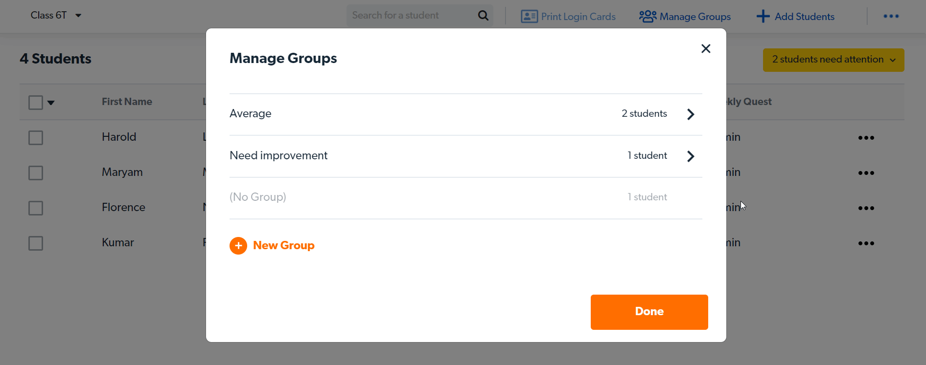 Remover alunos de um grupo/excluir grupo
