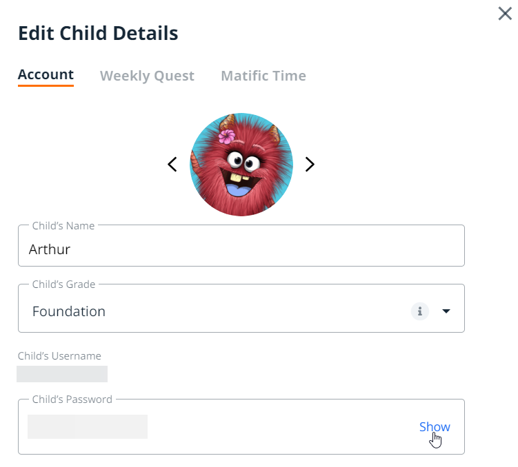 Clique em 'Mostrar' ao lado da senha