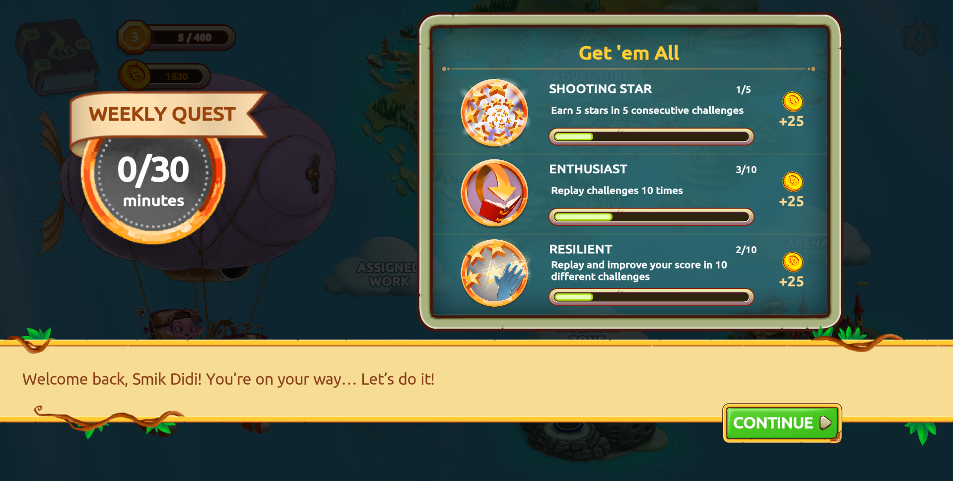 Conquistas em que seus alunos progrediram recentemente