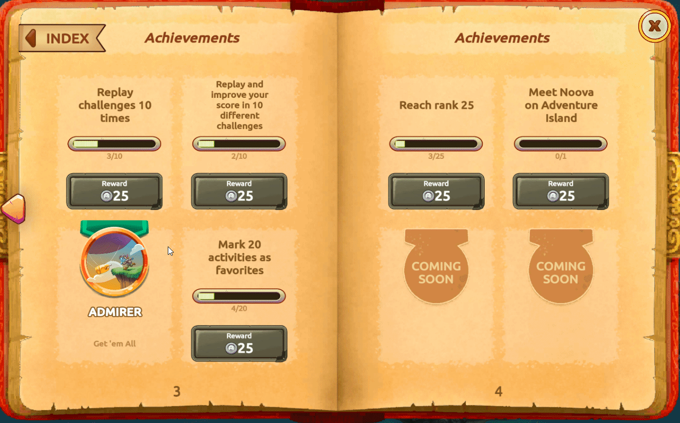 Você pode clicar em uma conquista para ver seus detalhes