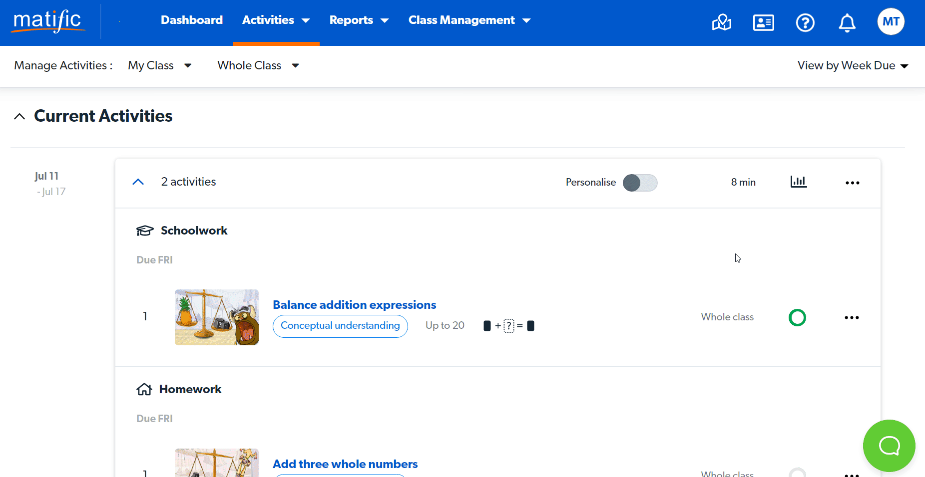 Sınıf ilerleme daireye tıklayın yönet etkinlikleri