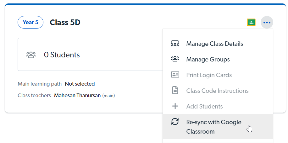 Sincronizar novamente com o Google Classroom