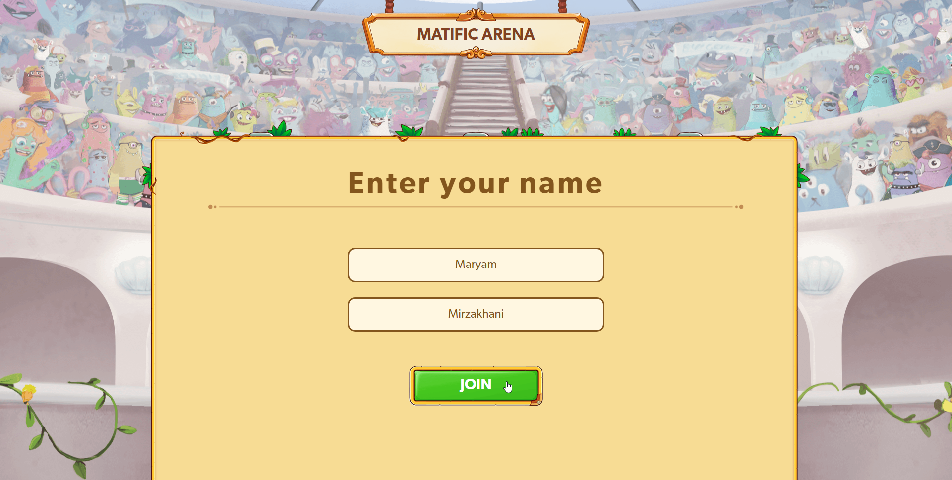Enter name to join game